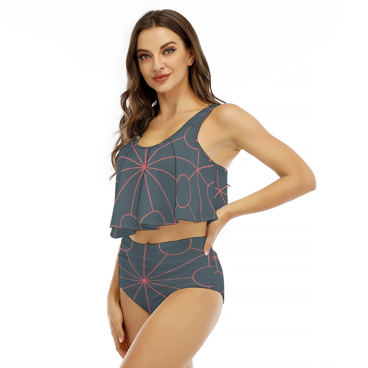 All-Over Print Women's Ruffled Vest Bikini Swimsuit