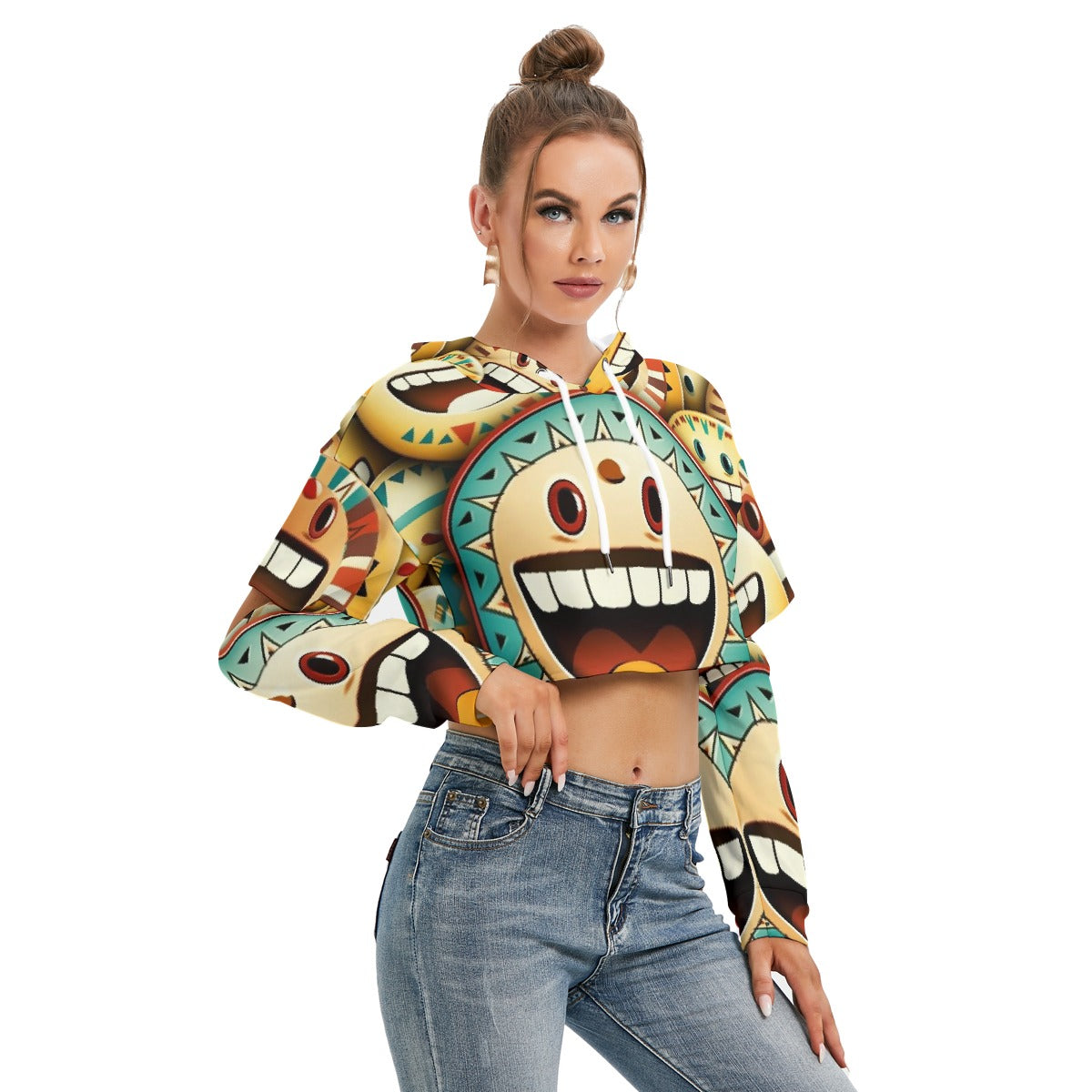 All-Over Print Women's Heavy Fleece Hoodie With Hollow Out Sleeve