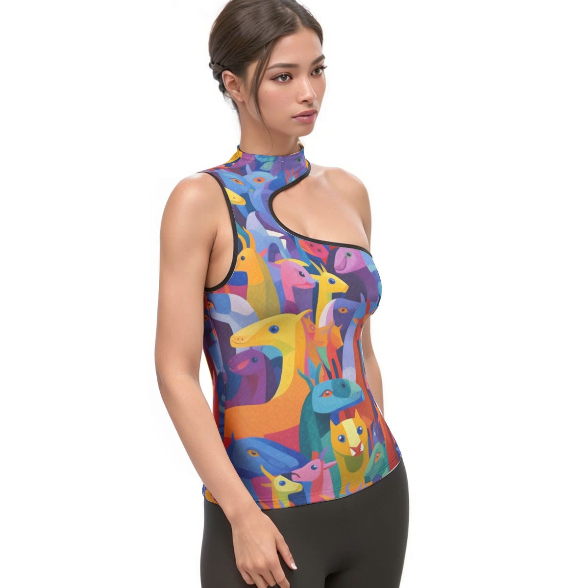 All-Over Print Women's Halter Sleeveless Asymmetrical Tank Top
