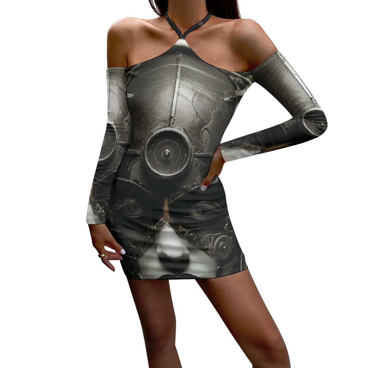 All-Over Print Women's Halter Lace-up Dress