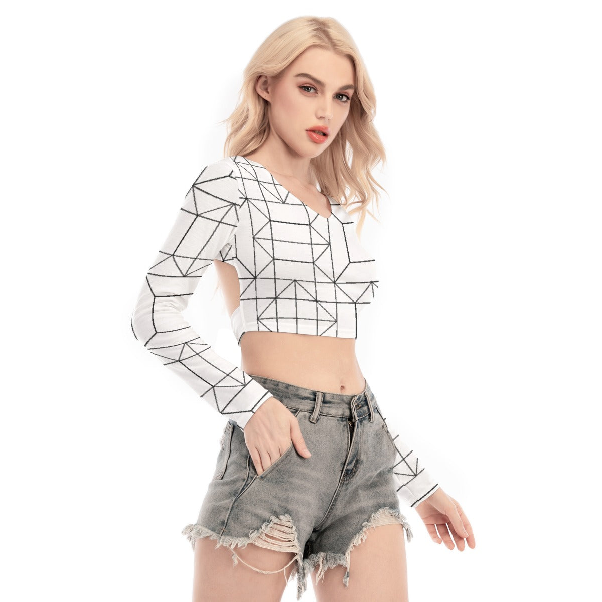 All-Over Print Women's Back Hollow T-shirt With Strap