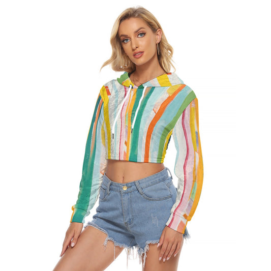 All-Over Print Women's Crop Top Hoodie|Velvet