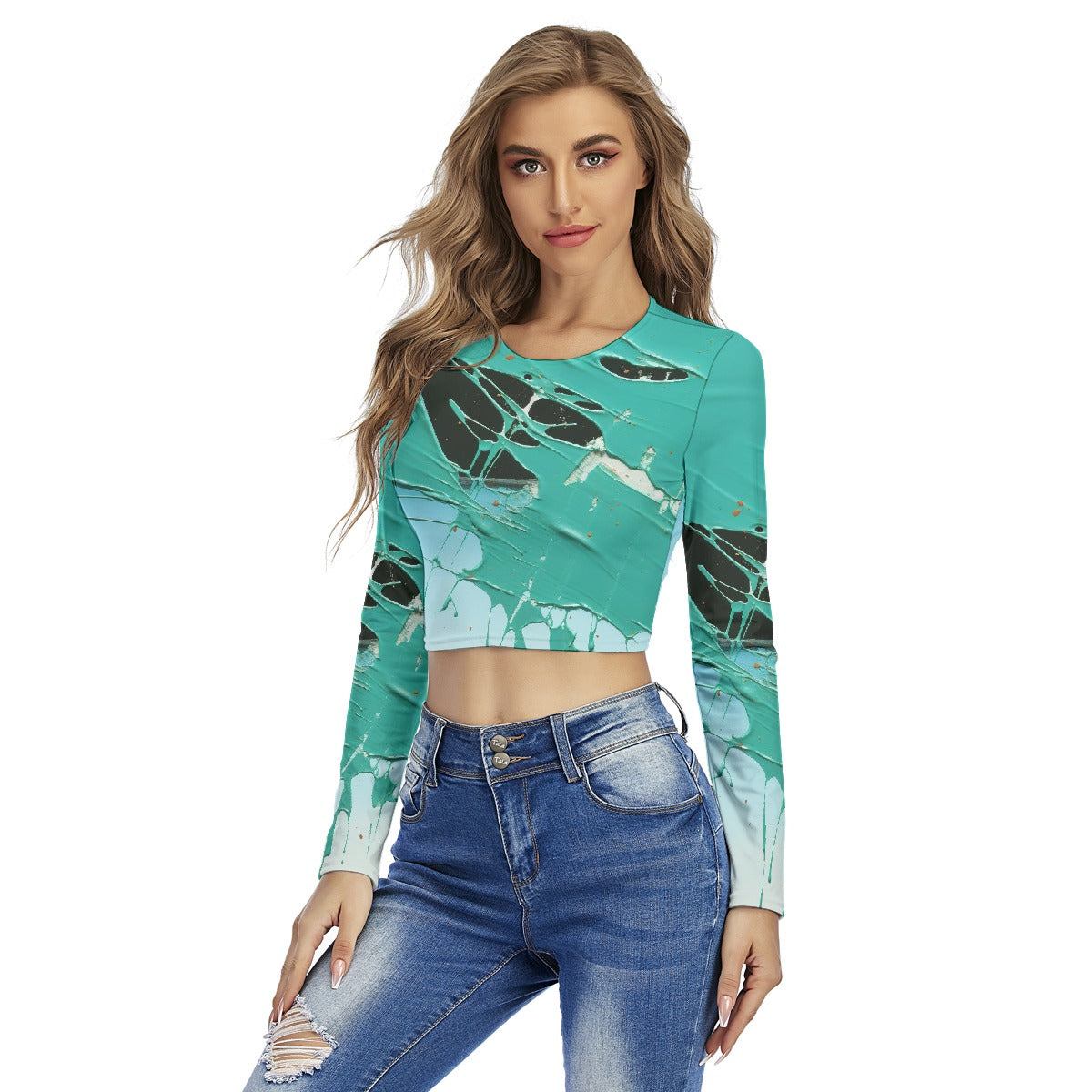 All-Over Print Women's Round Neck Crop Top T-Shirt