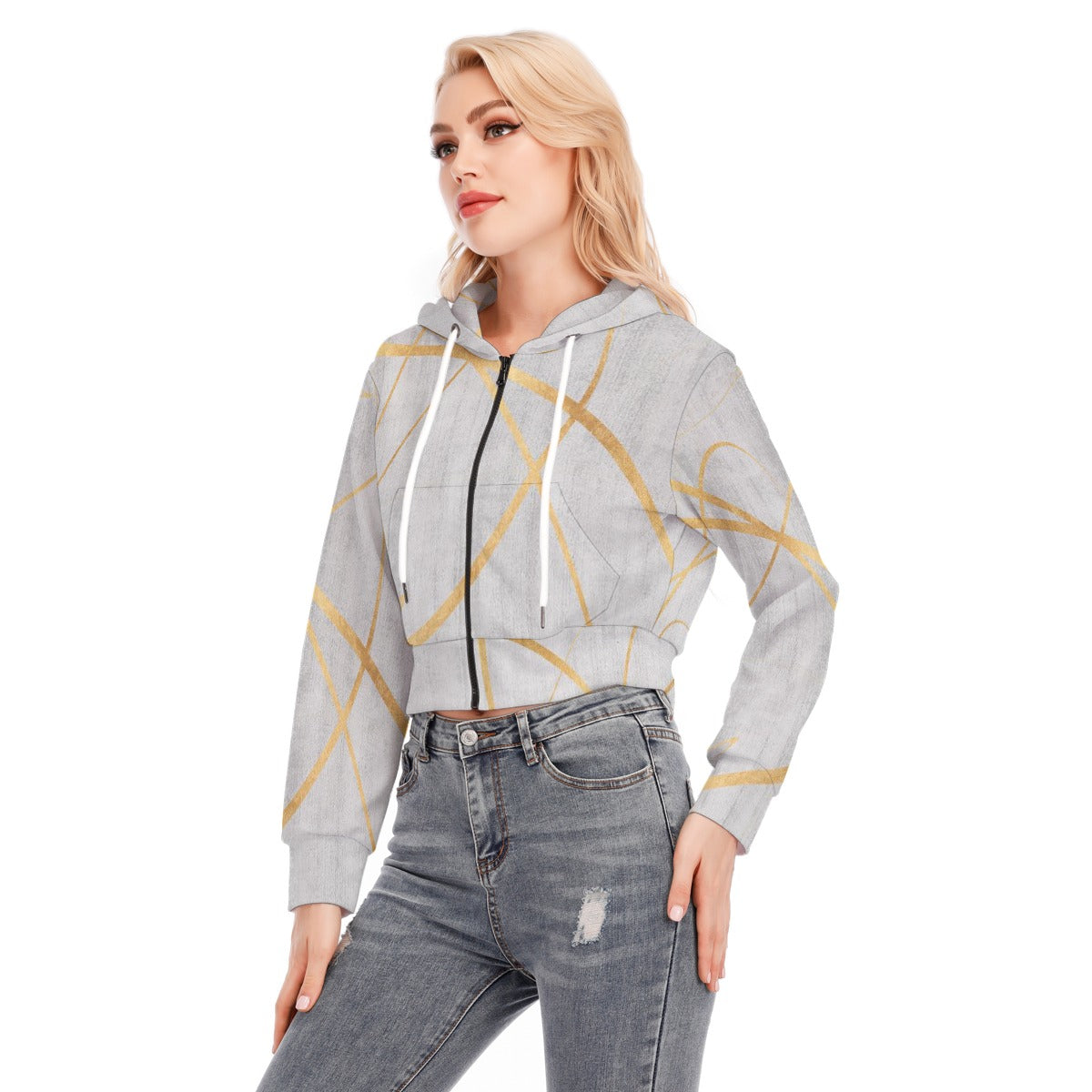 All-Over Print Women's Crop Top Hoodie With Zipper Closure