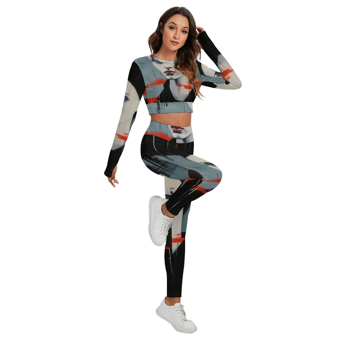 All-Over Print Women's Sport Set With Backless Top And Leggings