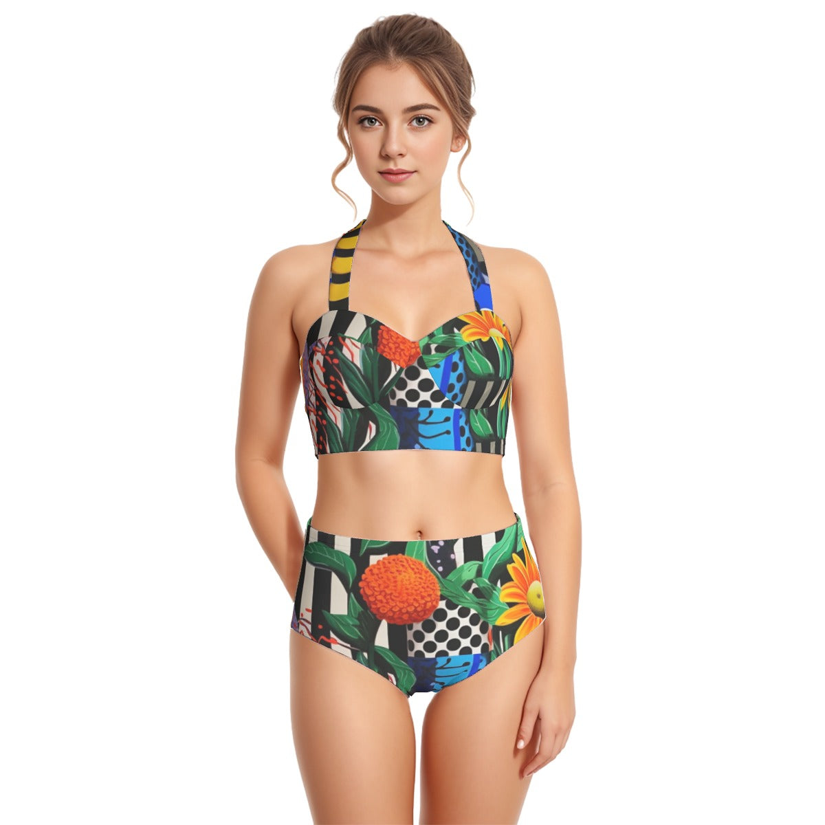 All-Over Print Women's Swimsuit Set With Halter