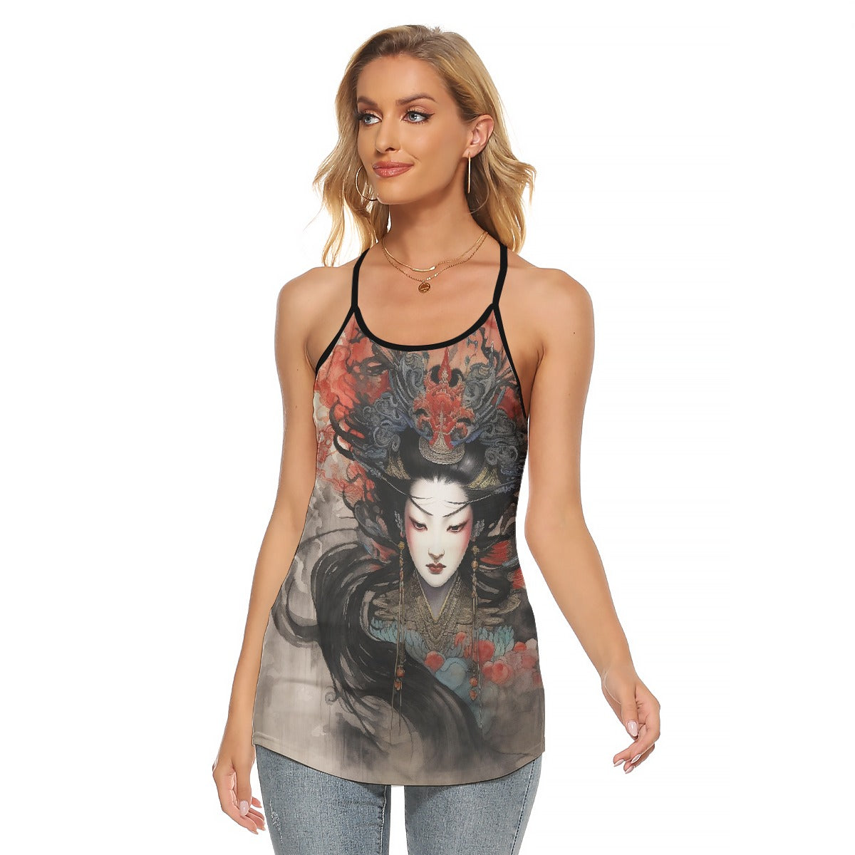 All-Over Print Women's Criss-Cross Open Back Tank Top