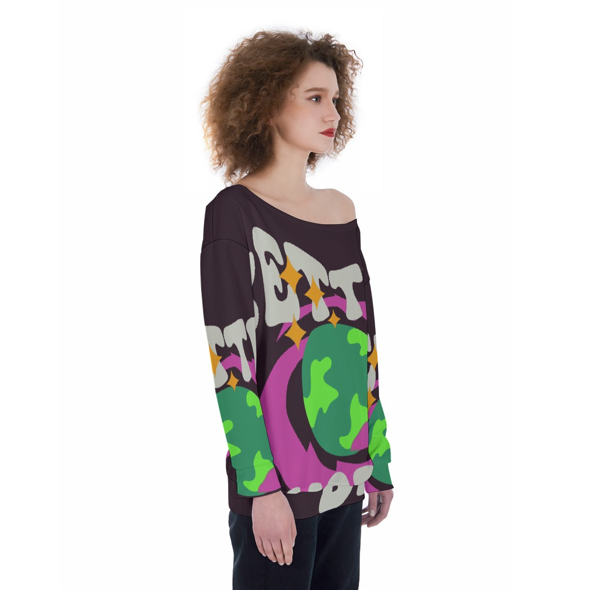 All-Over Print Oversized Women's Off-Shoulder Sweatshirt