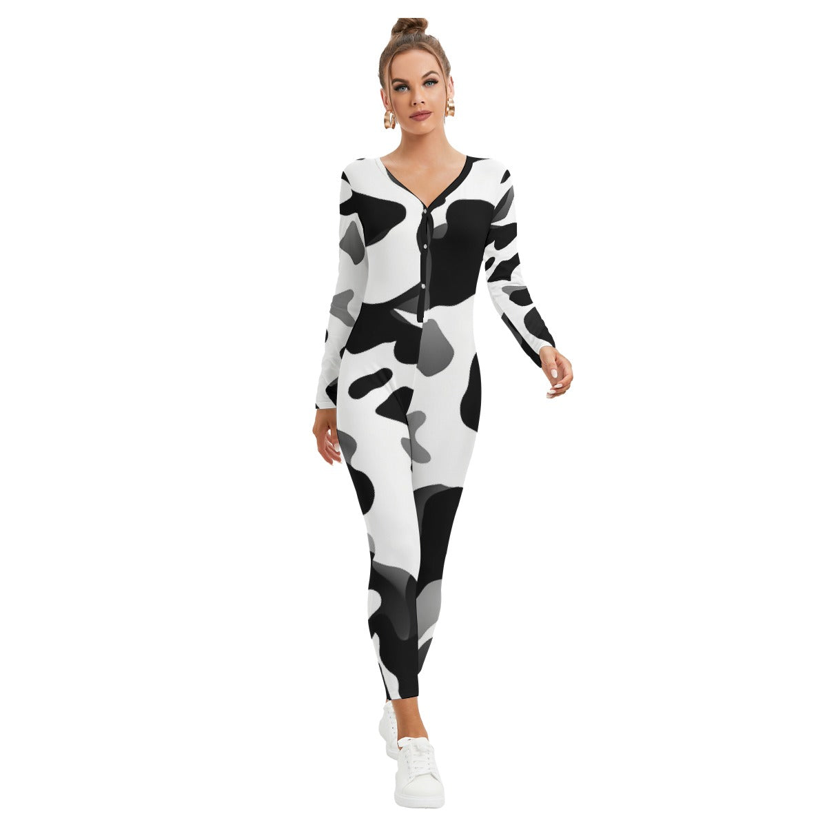All-Over Print Women's Plunging Neck Jumpsuit