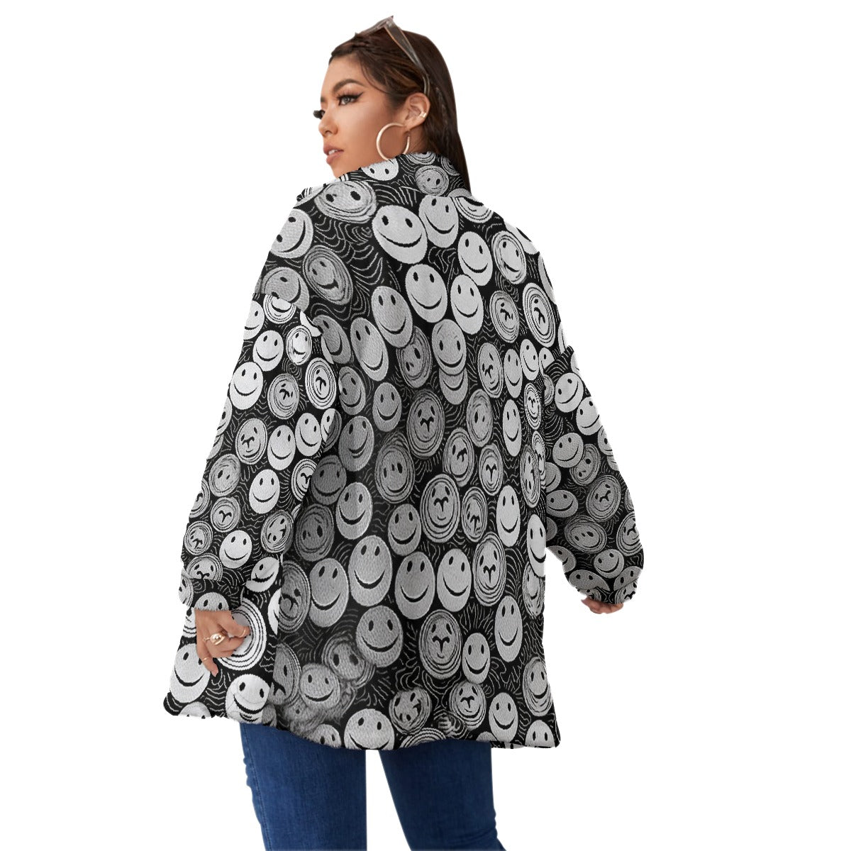 All-Over Print Unisex Borg Fleece Stand-up Collar Coat With Zipper Closure(Plus Size)