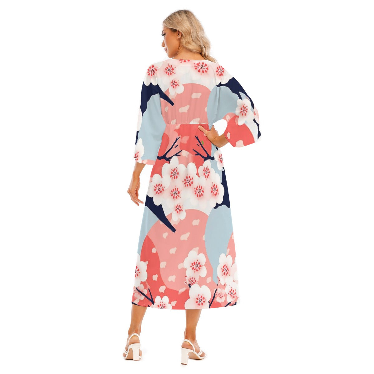 All-Over Print Women's Mid-Sleeve Long Dress