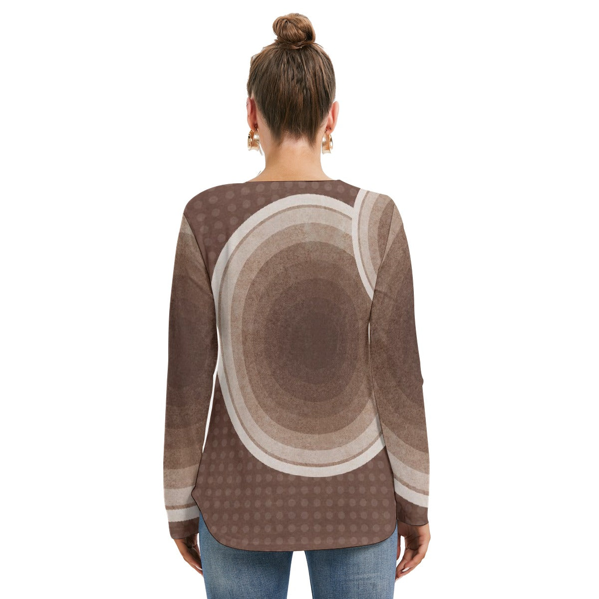 All-Over Print Women's Long Sleeve Neckline Tie Sweatshirt