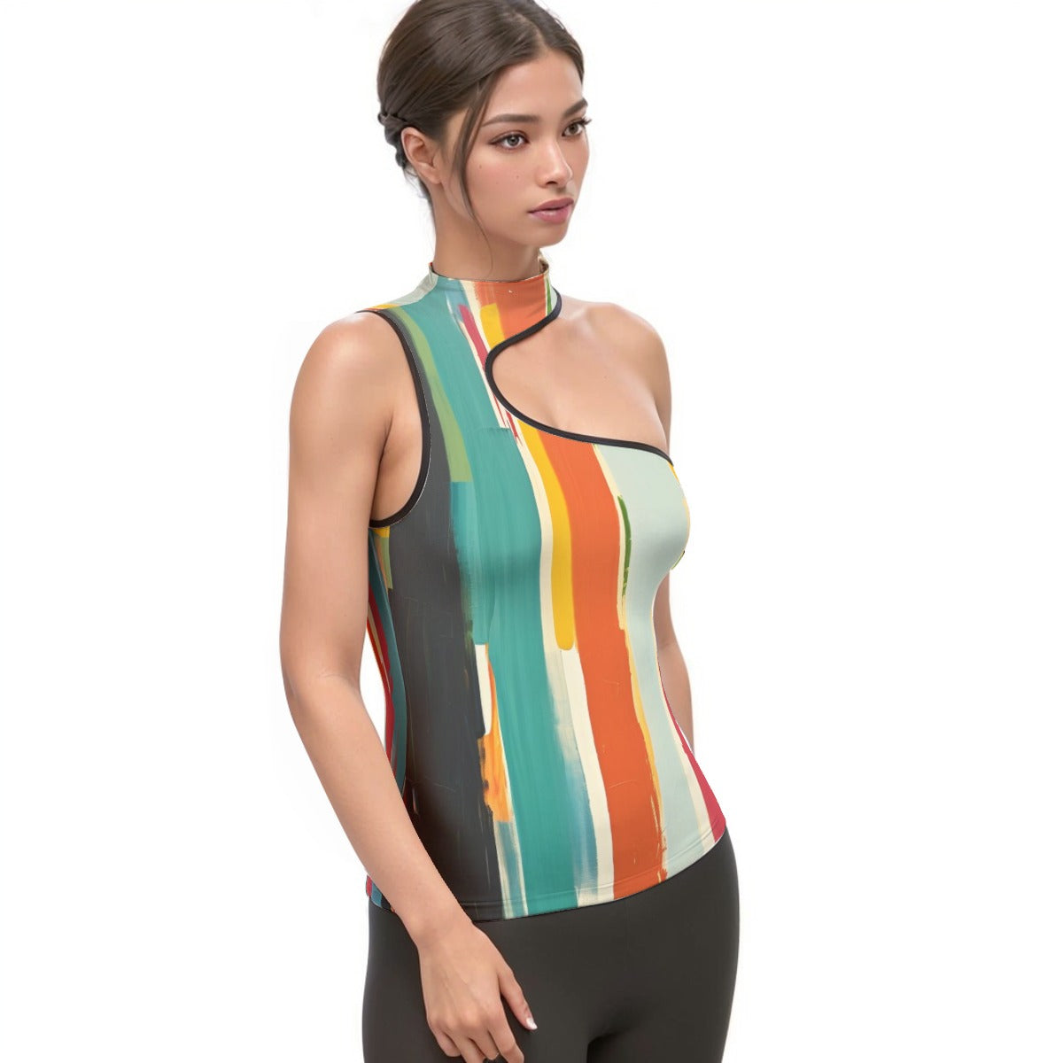 All-Over Print Women's Halter Sleeveless Asymmetrical Tank Top