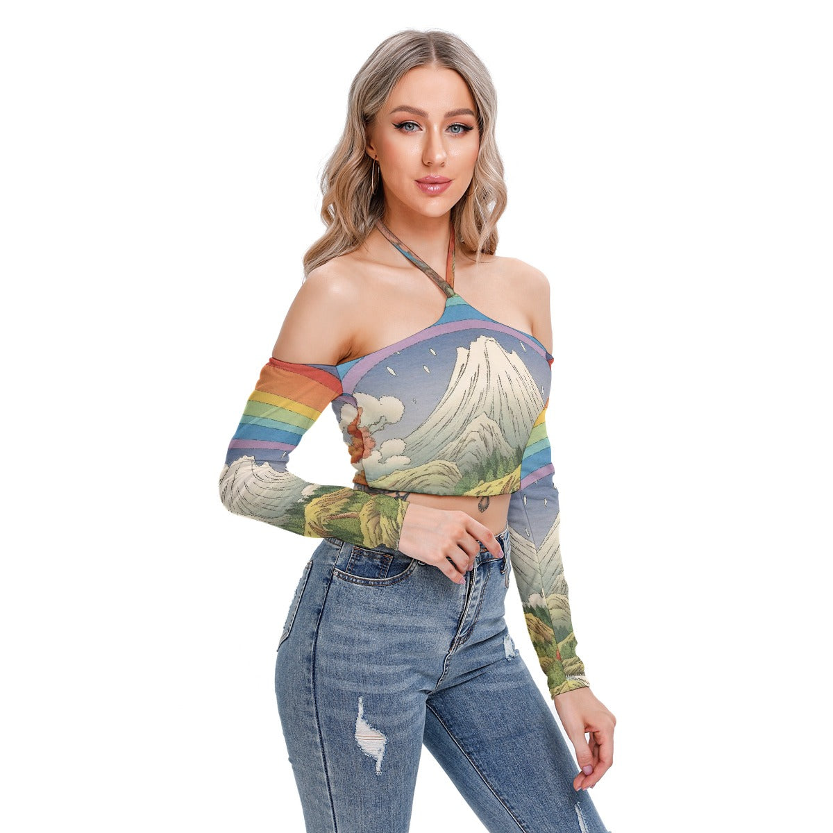 All-Over Print Women's Halter Lace-up Top