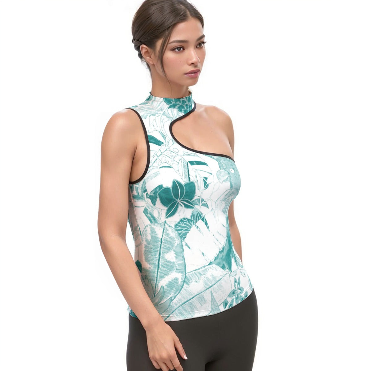 All-Over Print Women's Halter Sleeveless Asymmetrical Tank Top