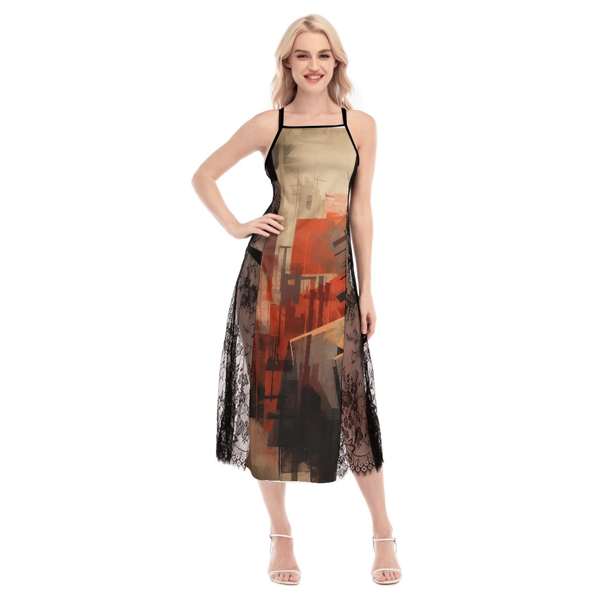 All-Over Print Women's Lace Cami Cross Back Dress