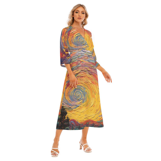 All-Over Print Women's Mid-Sleeve Long Dress
