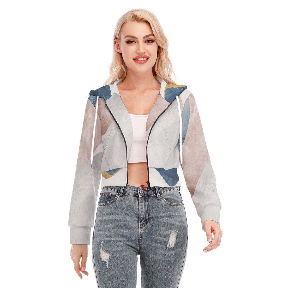All-Over Print Women's Crop Top Hoodie With Zipper Closure