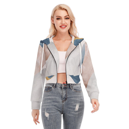 All-Over Print Women's Crop Top Hoodie With Zipper Closure