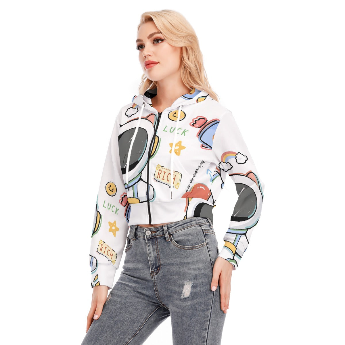 All-Over Print Women's Crop Top Hoodie With Zipper Closure