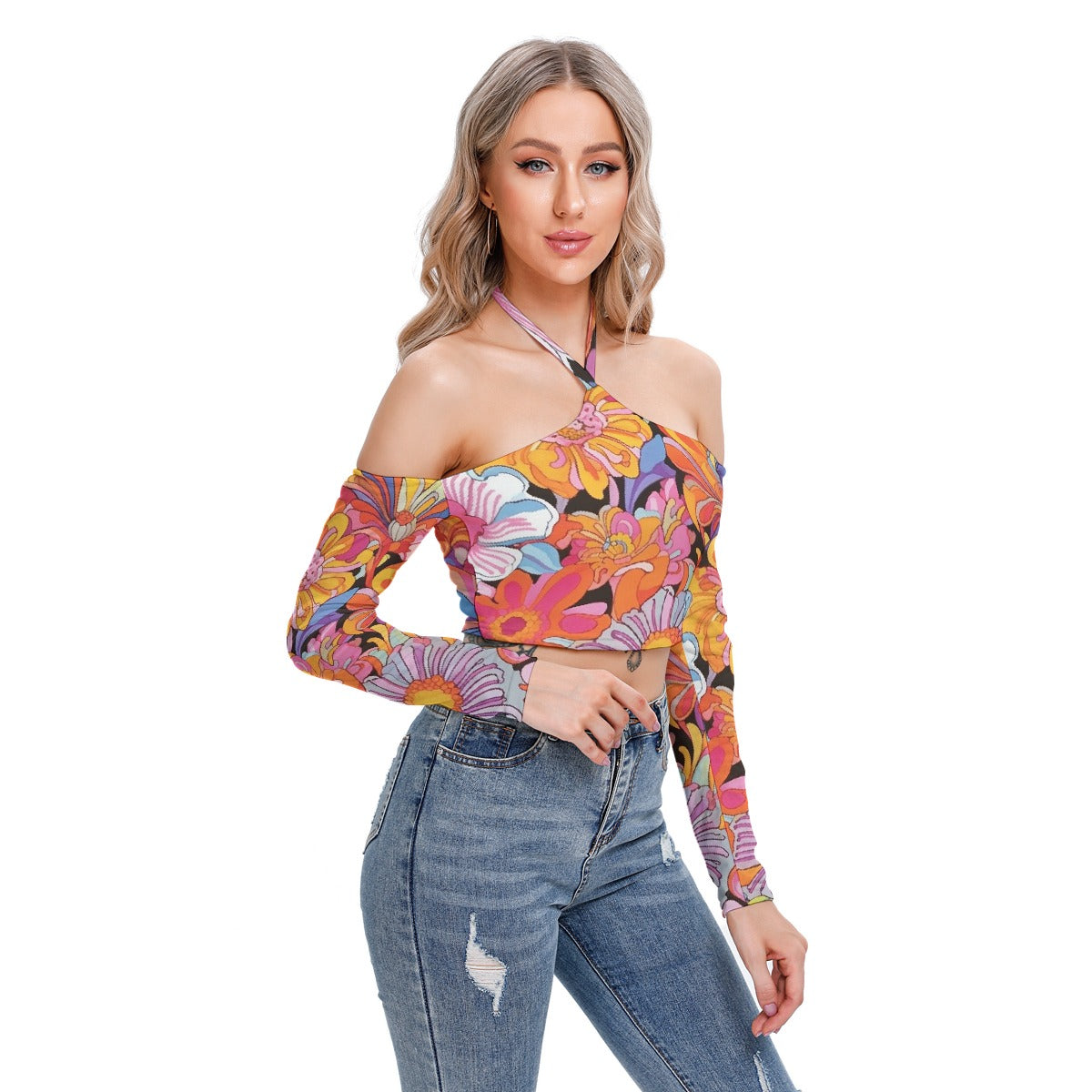 All-Over Print Women's Halter Lace-up Top