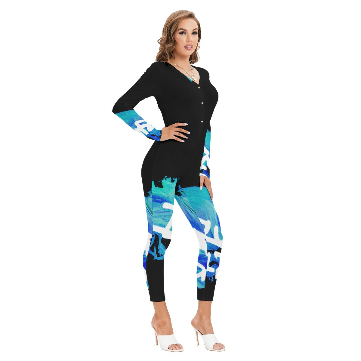 All-Over Print Women's Plunging Neck Jumpsuit