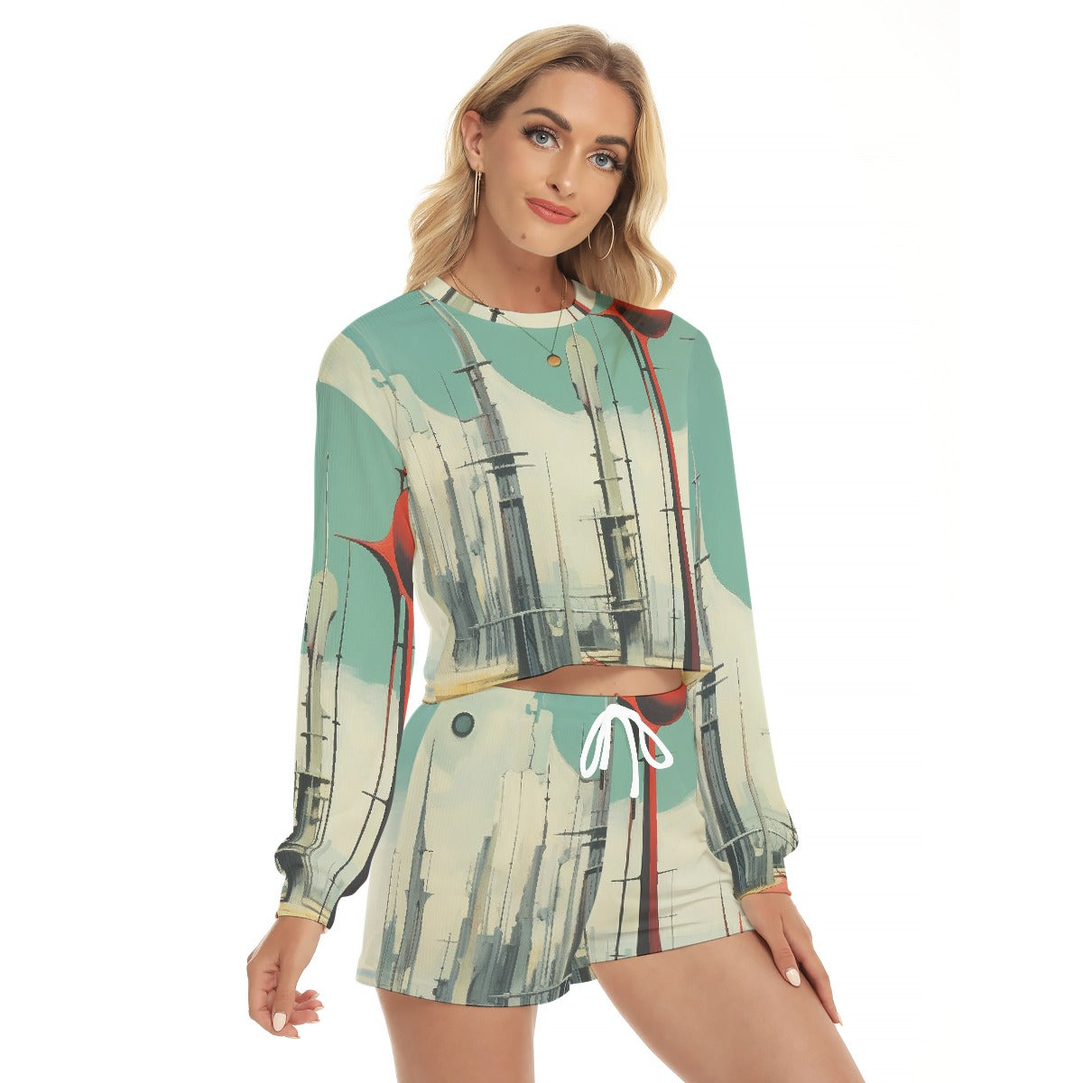 All-Over Print Women's Short Sweatshirt And Pants Suit