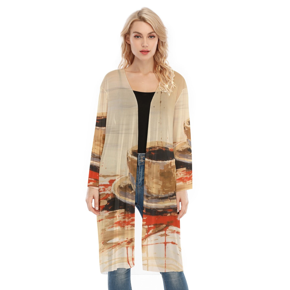 All- Over Print Women's Long Sleeve Mesh Cardigan