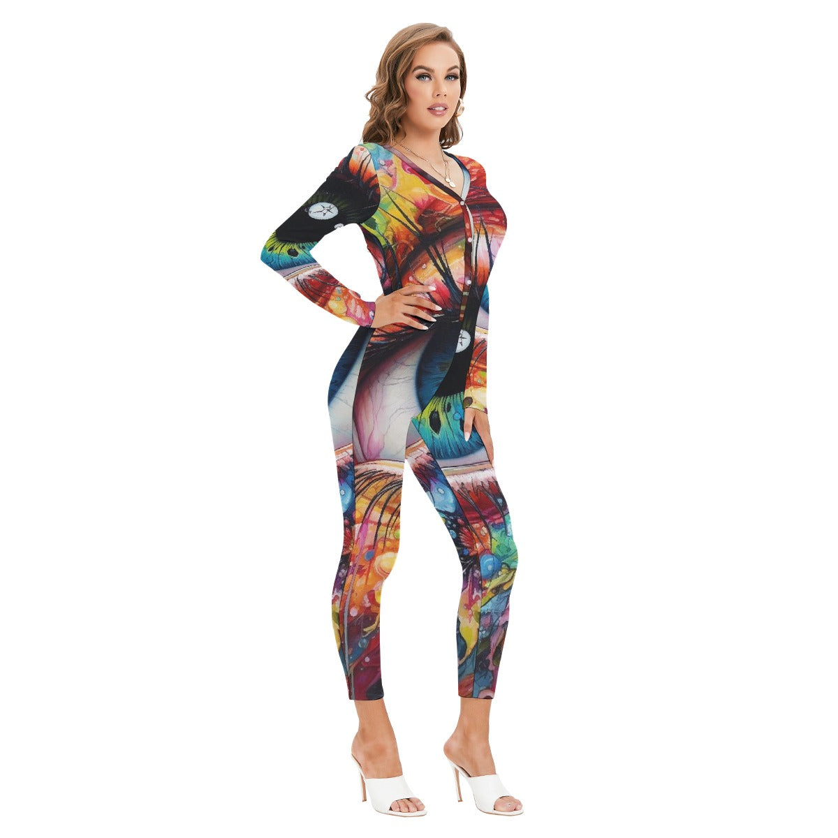 All-Over Print Women's Plunging Neck Jumpsuit