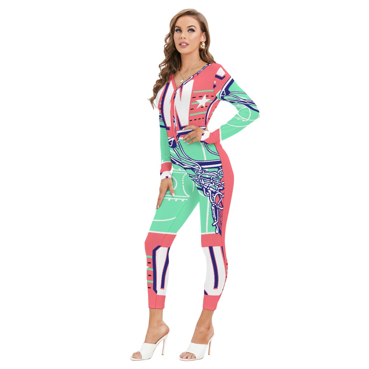 All-Over Print Women's Plunging Neck Jumpsuit