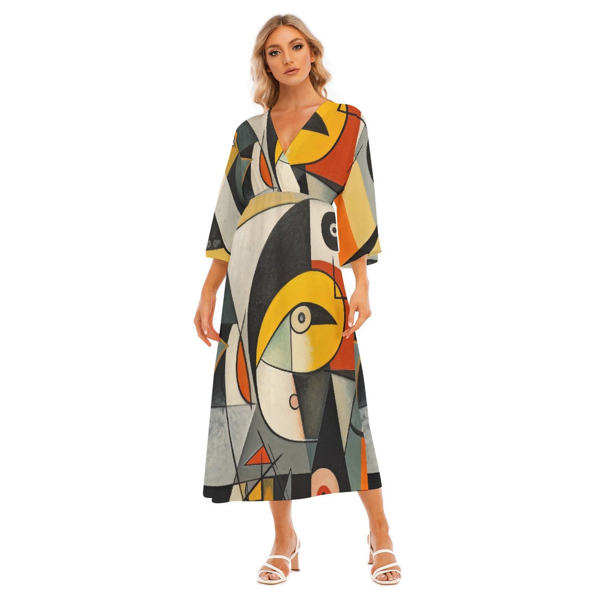 All-Over Print Women's Mid-Sleeve Long Dress