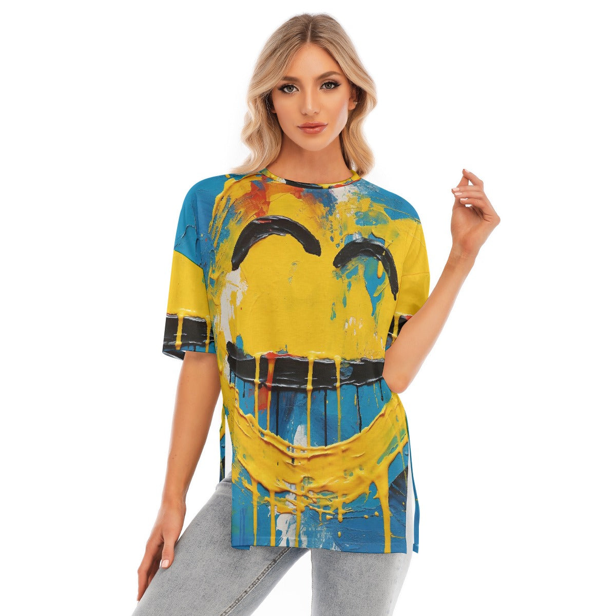 All-Over Print Women's Short Sleeves T-shirt With Hem Split