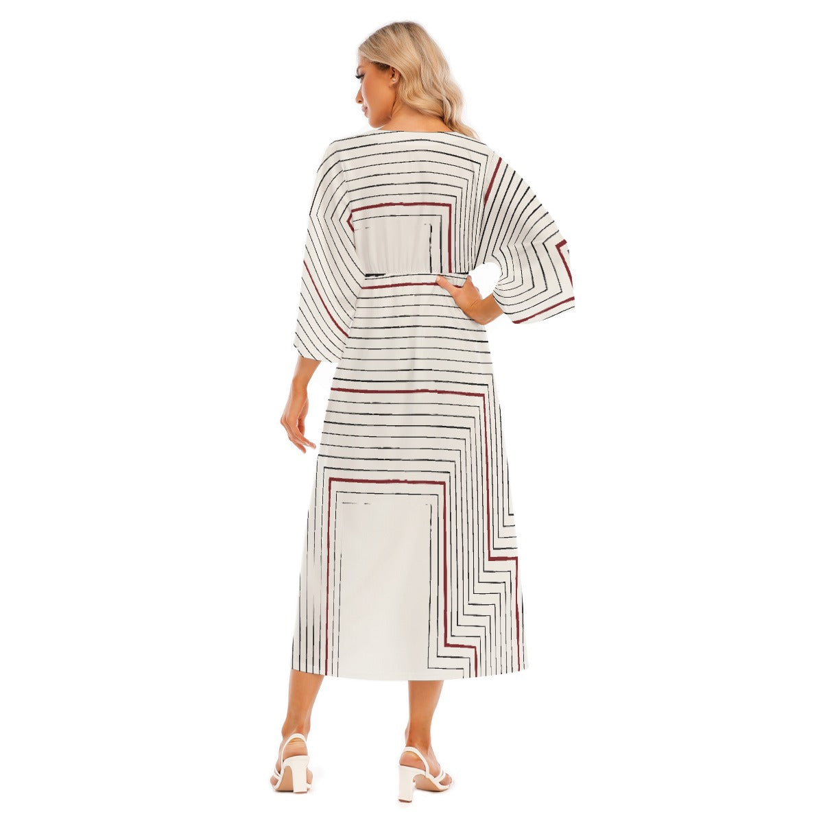 All-Over Print Women's Mid-Sleeve Long Dress