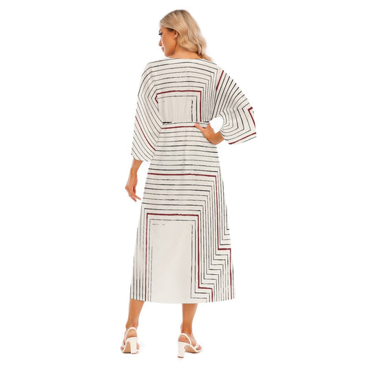 All-Over Print Women's Mid-Sleeve Long Dress