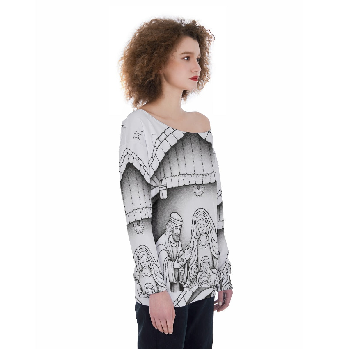 All-Over Print Oversized Women's Off-Shoulder Sweatshirt