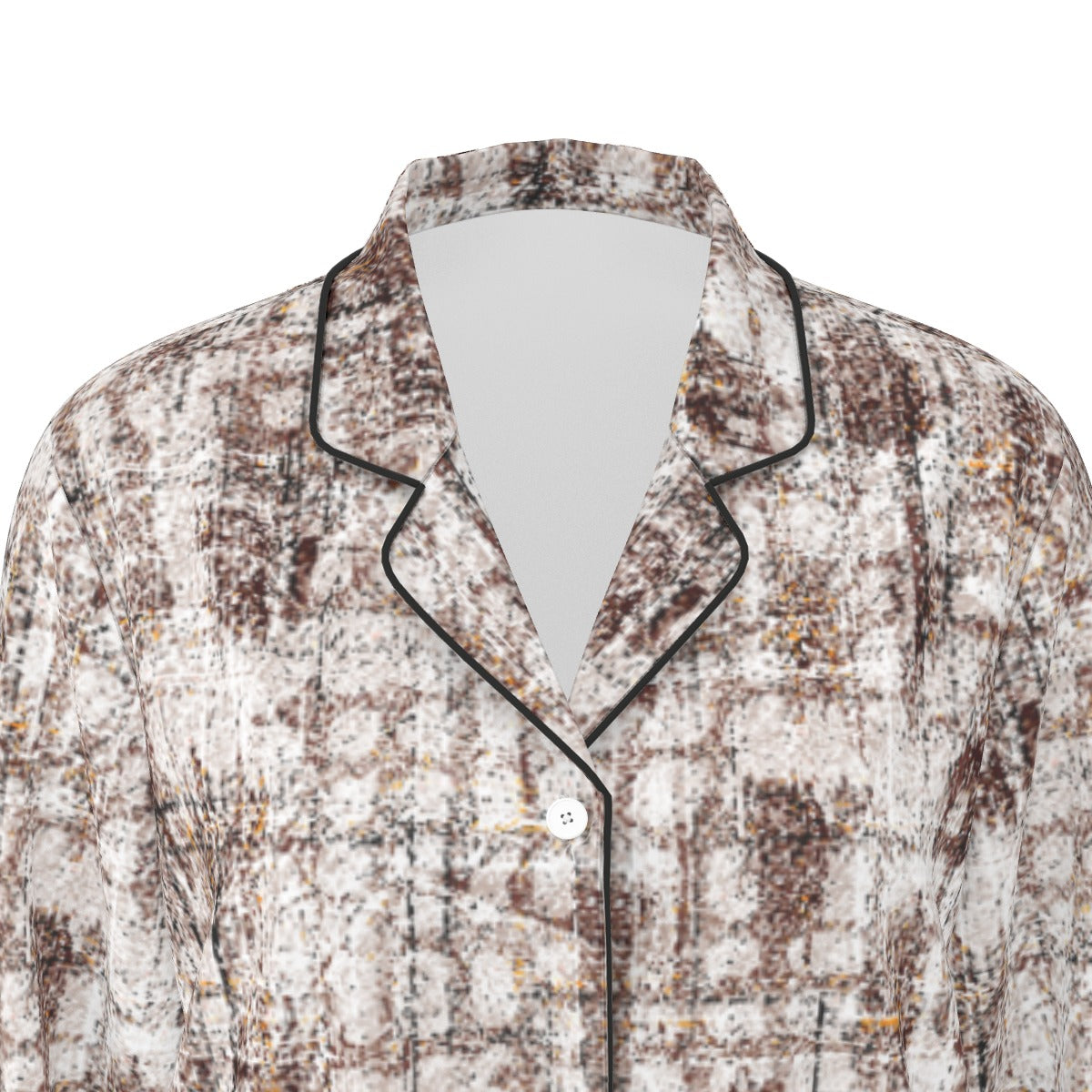 All-Over Print Women's Long Sleeve Pajama Set With Black Contrast Piping