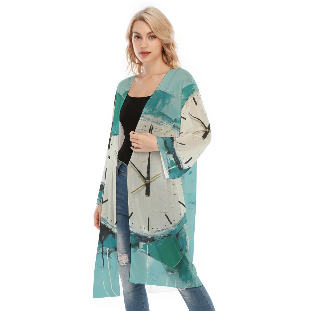 All- Over Print Women's Long Sleeve Mesh Cardigan