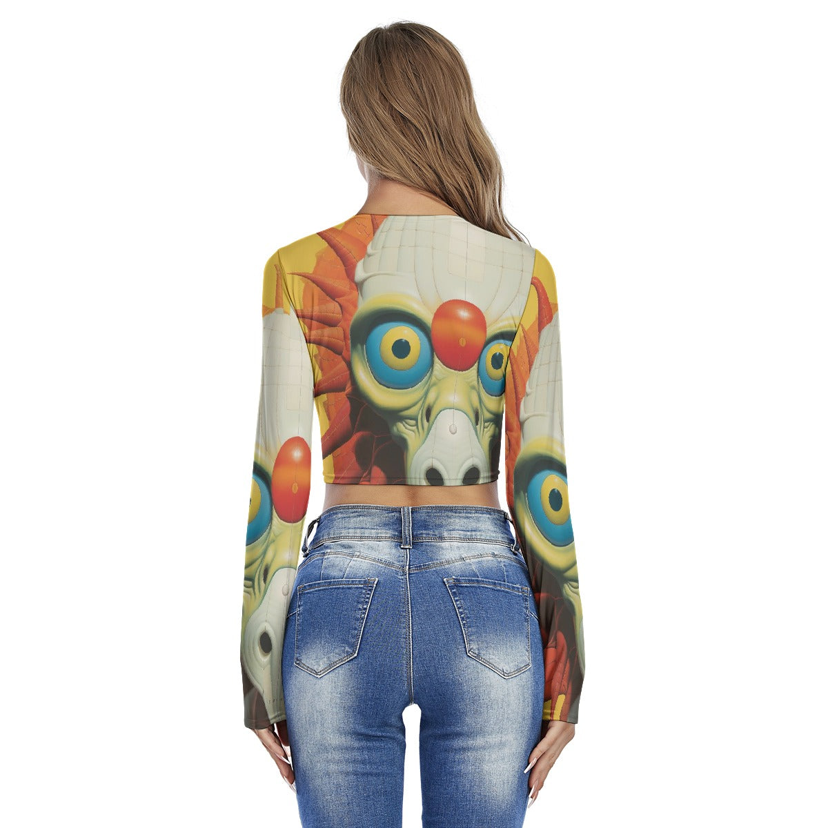 All-Over Print Women's Round Neck Crop Top T-Shirt