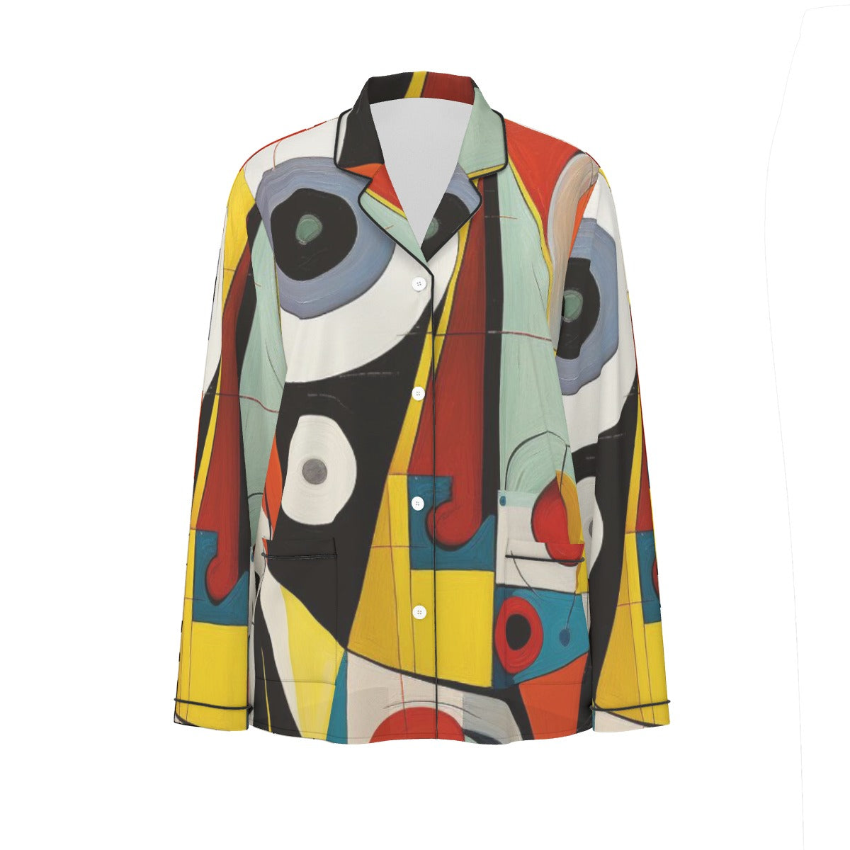 All-Over Print Women's Long Sleeve Pajama Set With Black Contrast Piping