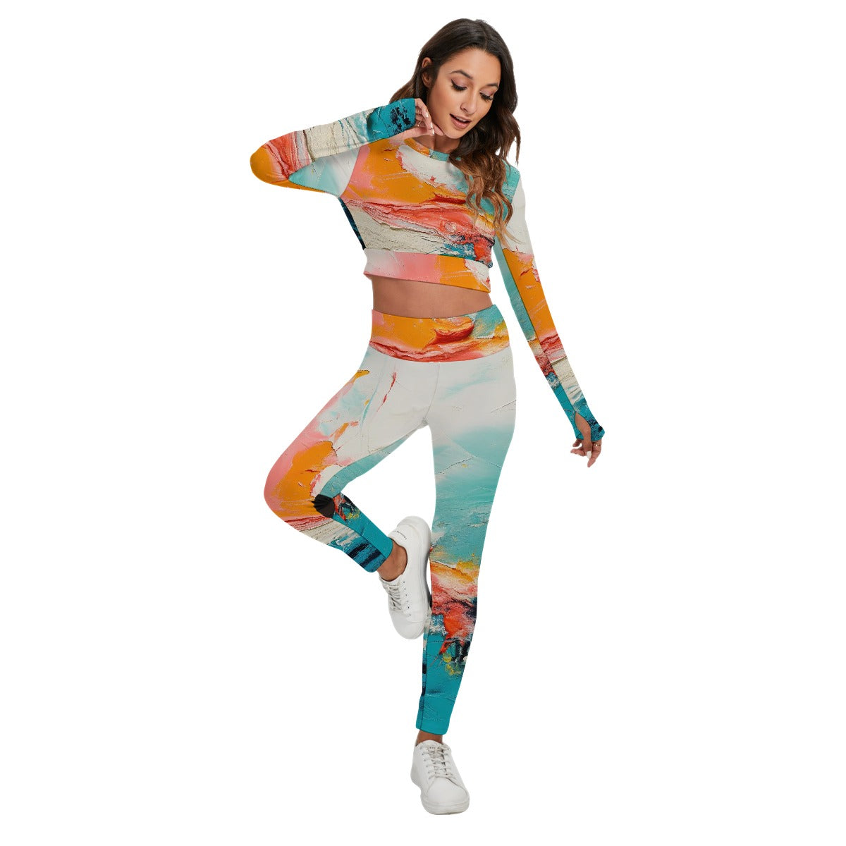 All-Over Print Women's Sport Set With Backless Top And Leggings