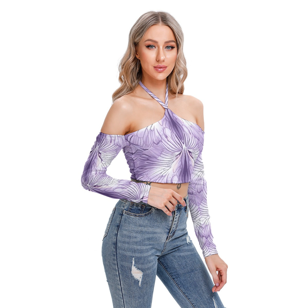 All-Over Print Women's Halter Lace-up Top