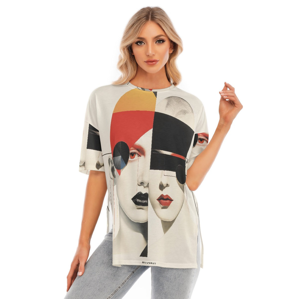 All-Over Print Women's Short Sleeves T-shirt With Hem Split