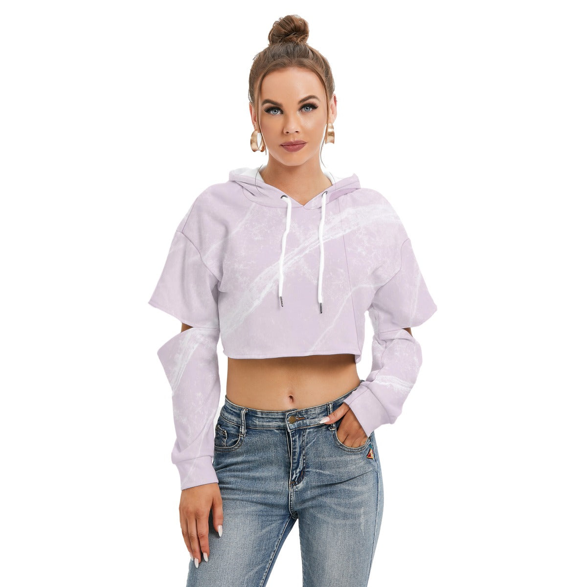 All-Over Print Women's Heavy Fleece Hoodie With Hollow Out Sleeve