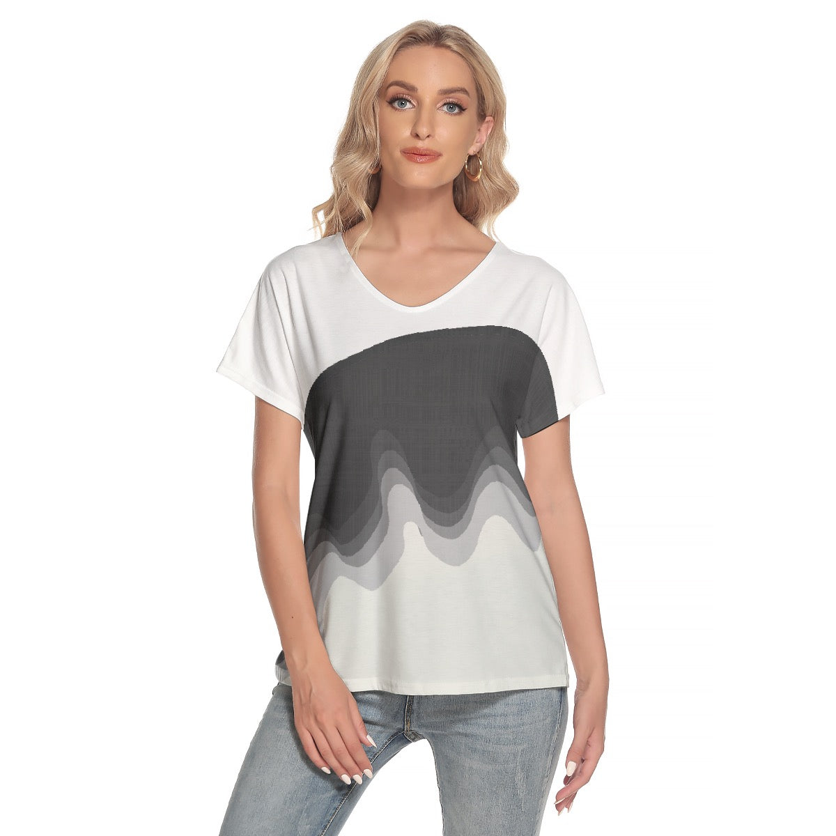 All-Over Print Women's Loose V-neck Short Sleeve T-shirt