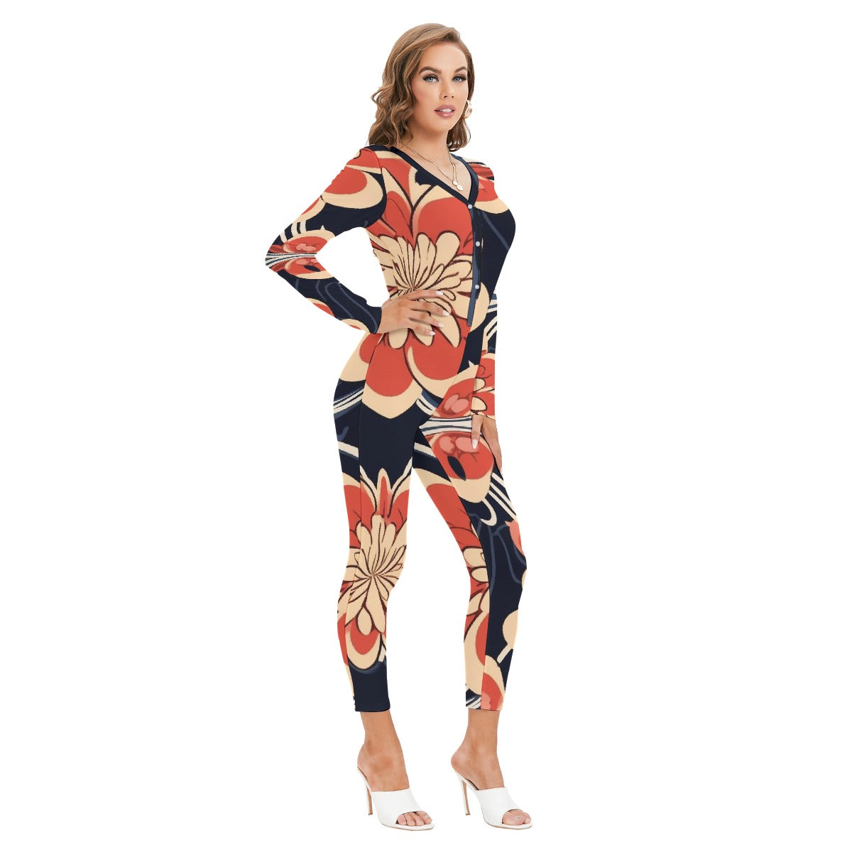 All-Over Print Women's Plunging Neck Jumpsuit