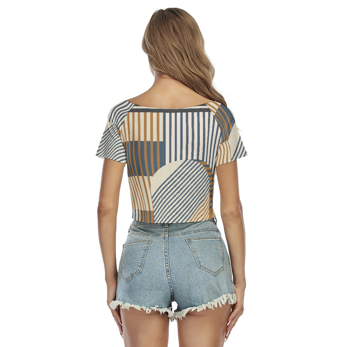 All-Over Print Women's Raglan Drawstring Front  Crop Tee