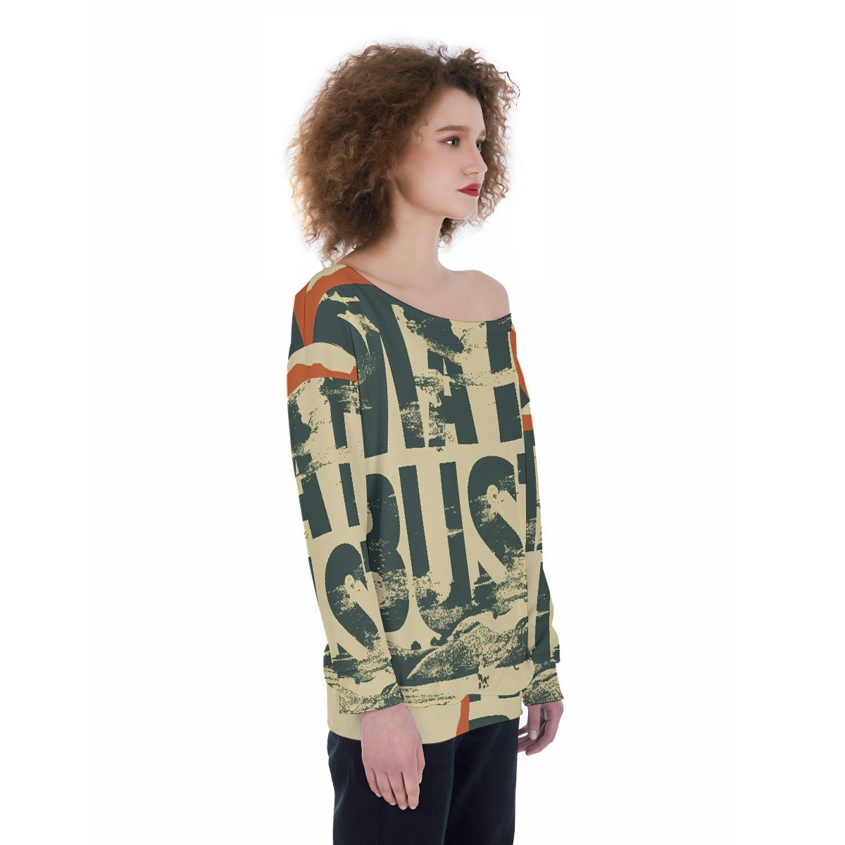 All-Over Print Oversized Women's Off-Shoulder Sweatshirt