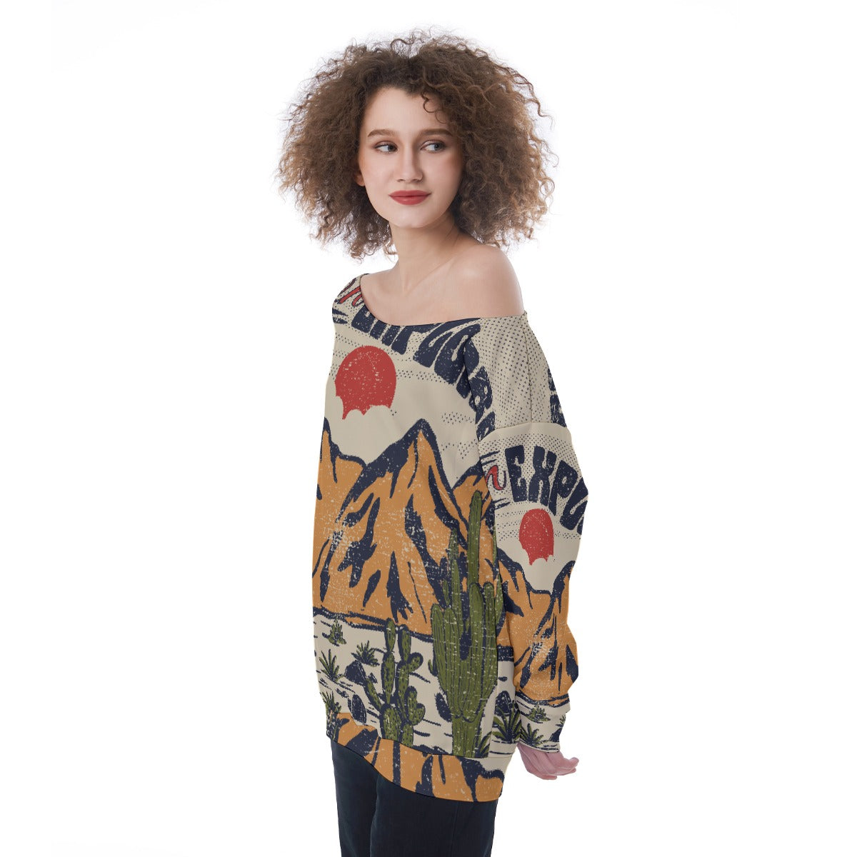 All-Over Print Oversized Women's Off-Shoulder Sweatshirt