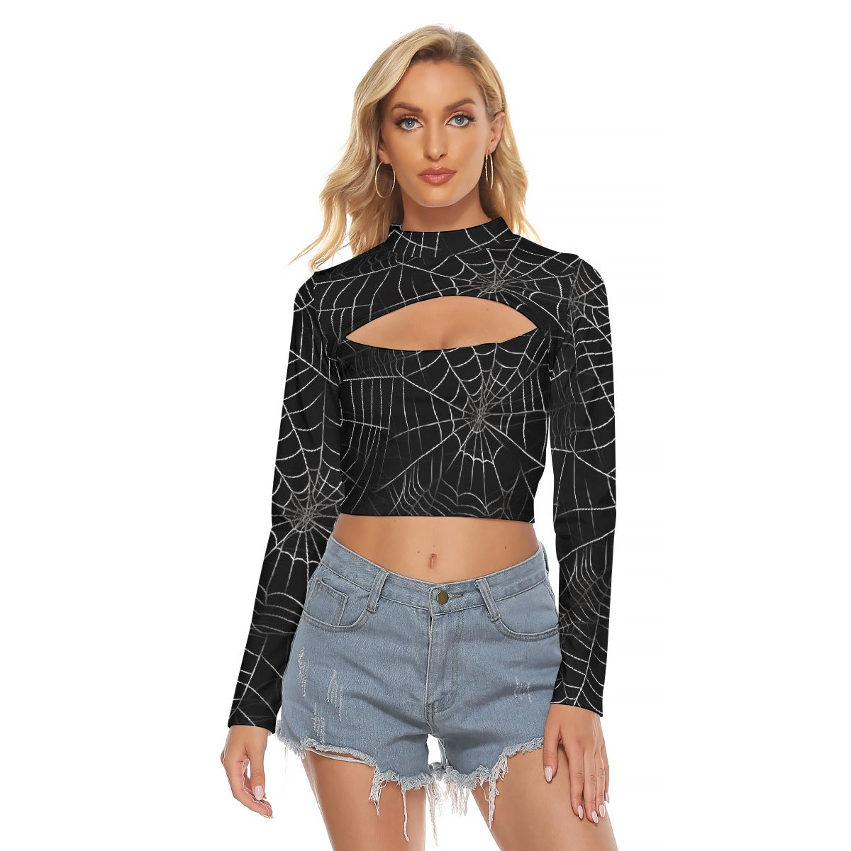 All-Over Print Women's Hollow Chest Keyhole Tight Crop Top