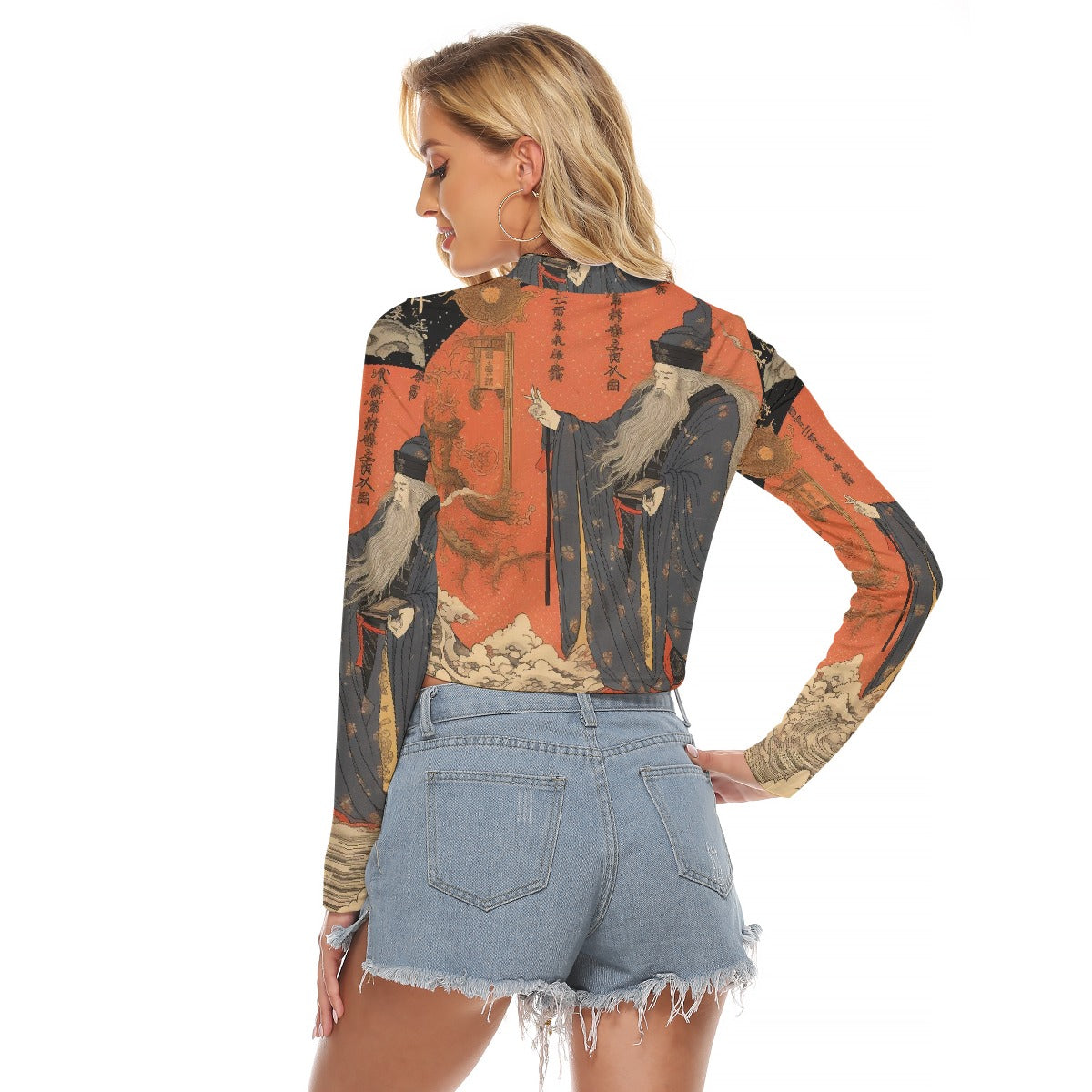 All-Over Print Women's Hollow Chest Keyhole Tight Crop Top